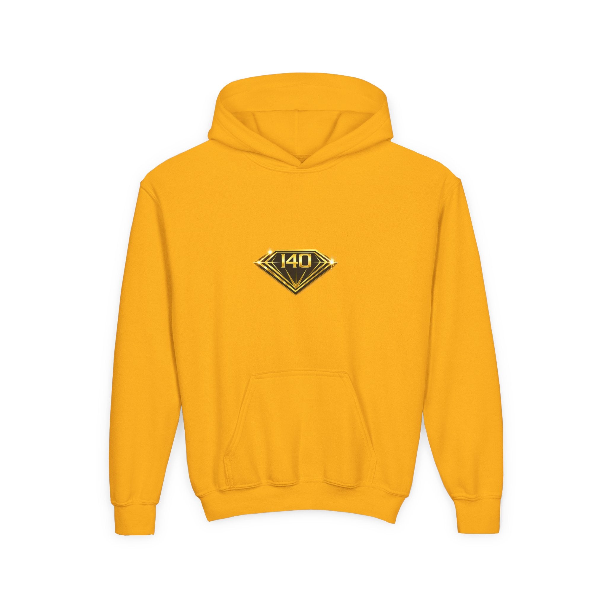Youth Hoodie with Gold Diamond "140" Emblem — Stylish Kids Pullover