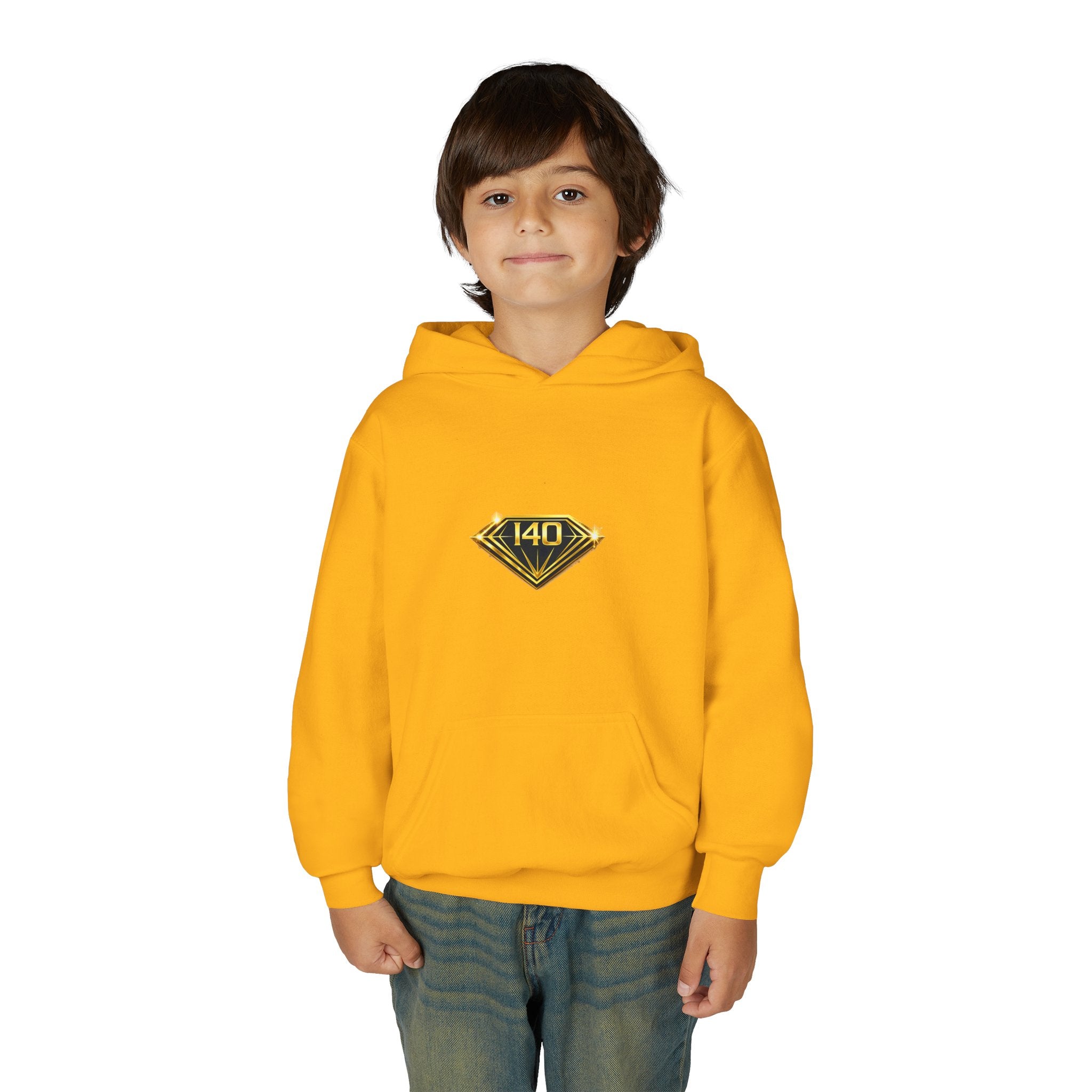 Youth Hoodie with Gold Diamond "140" Emblem — Stylish Kids Pullover
