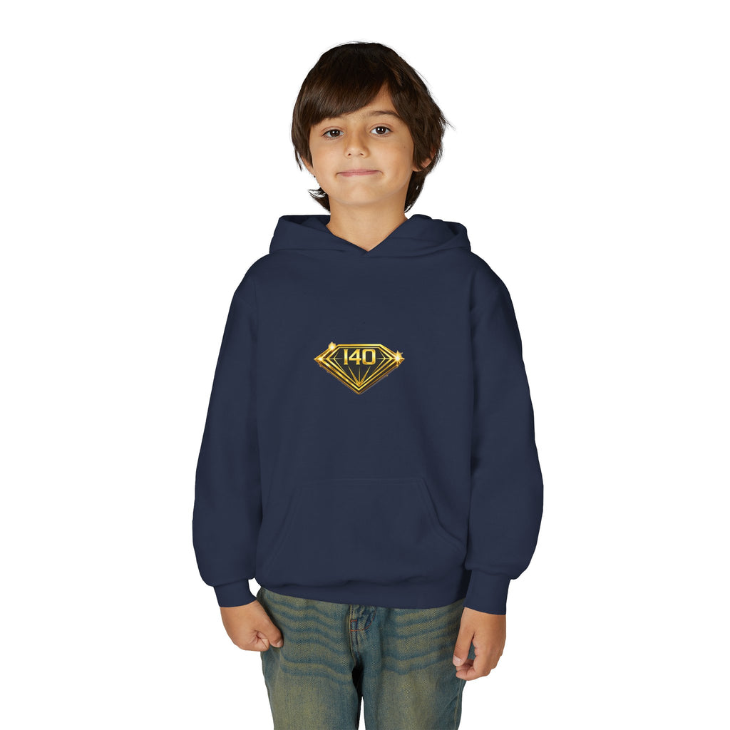 Youth Hoodie with Gold Diamond "140" Emblem — Stylish Kids Pullover