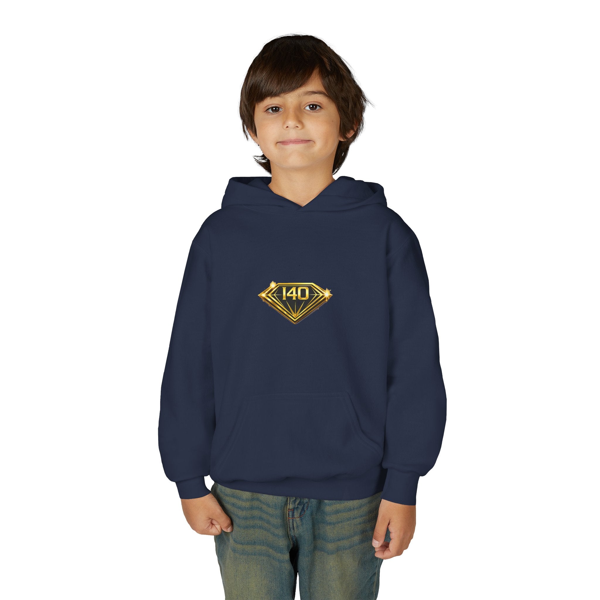 Youth Hoodie with Gold Diamond "140" Emblem — Stylish Kids Pullover