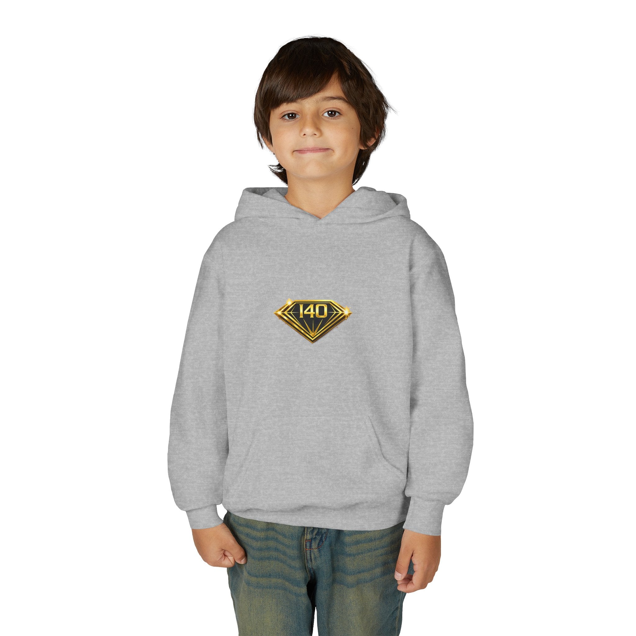 Youth Hoodie with Gold Diamond "140" Emblem — Stylish Kids Pullover