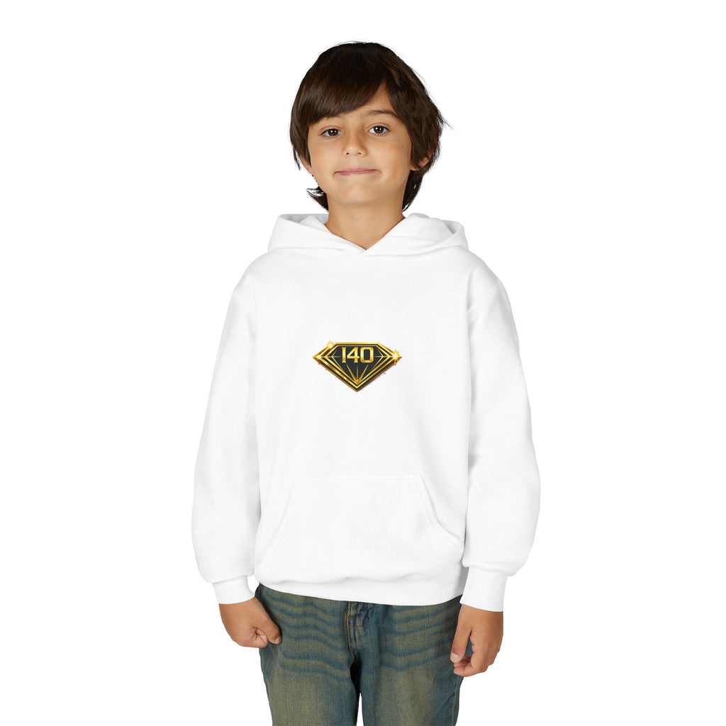 Youth Hoodie with Gold Diamond "140" Emblem — Stylish Kids Pullover