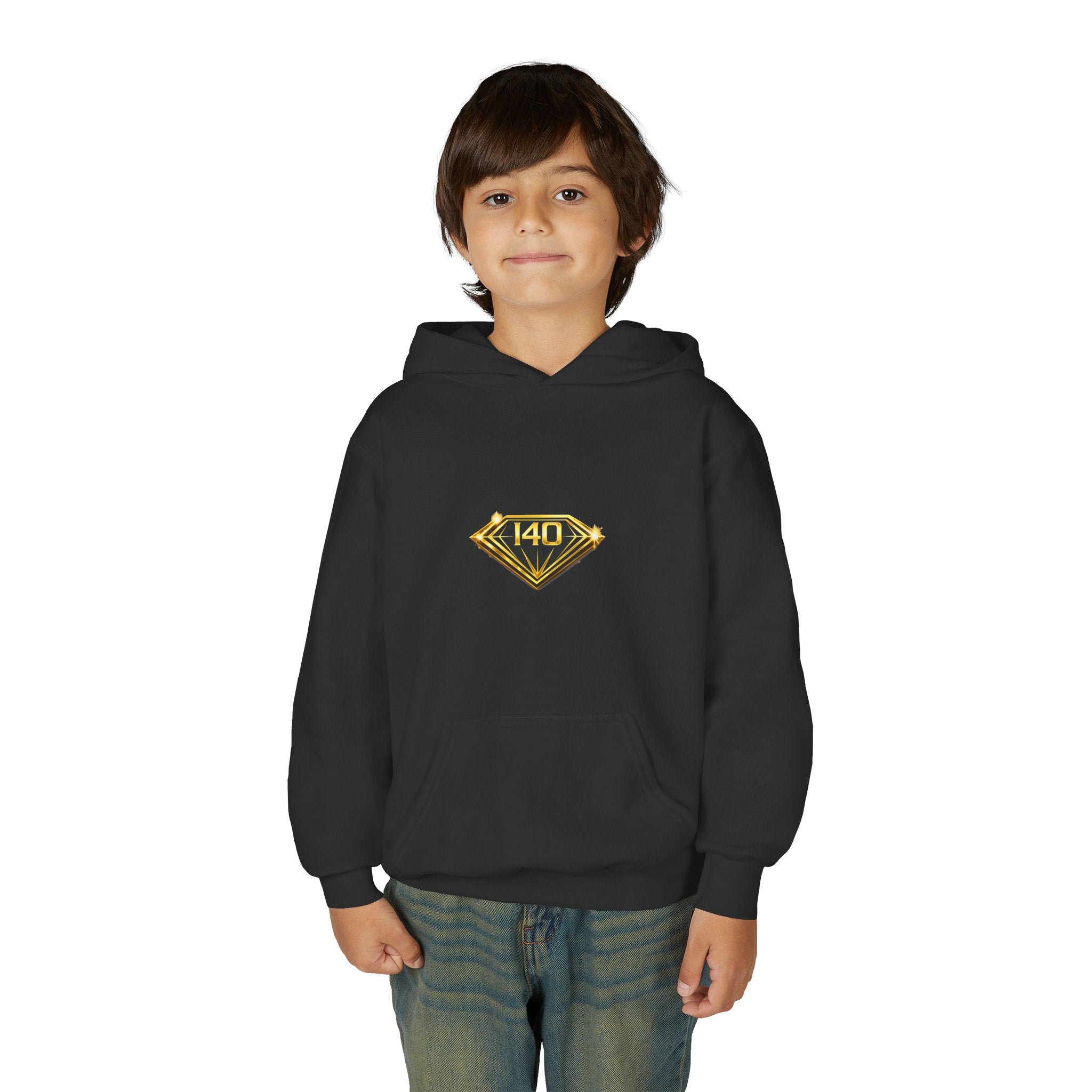 Youth Hoodie with Gold Diamond "140" Emblem — Stylish Kids Pullover