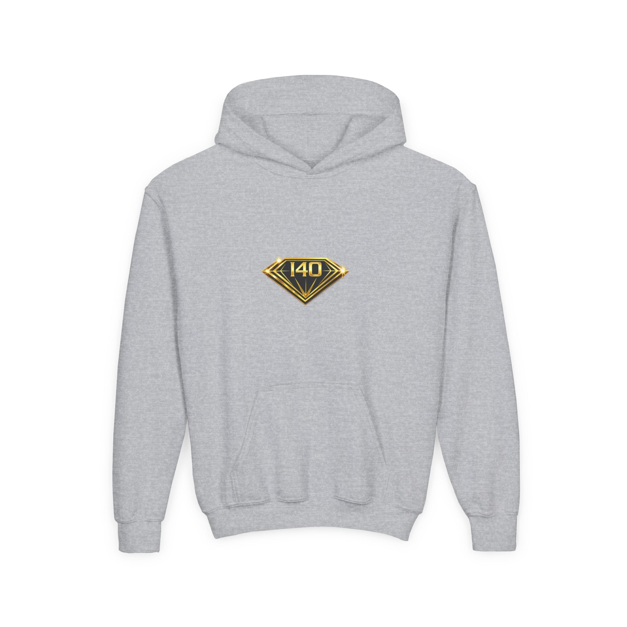 Youth Hoodie with Gold Diamond "140" Emblem — Stylish Kids Pullover