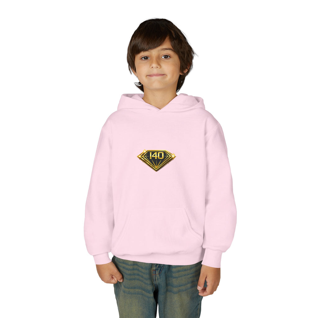 Youth Hoodie with Gold Diamond "140" Emblem — Stylish Kids Pullover