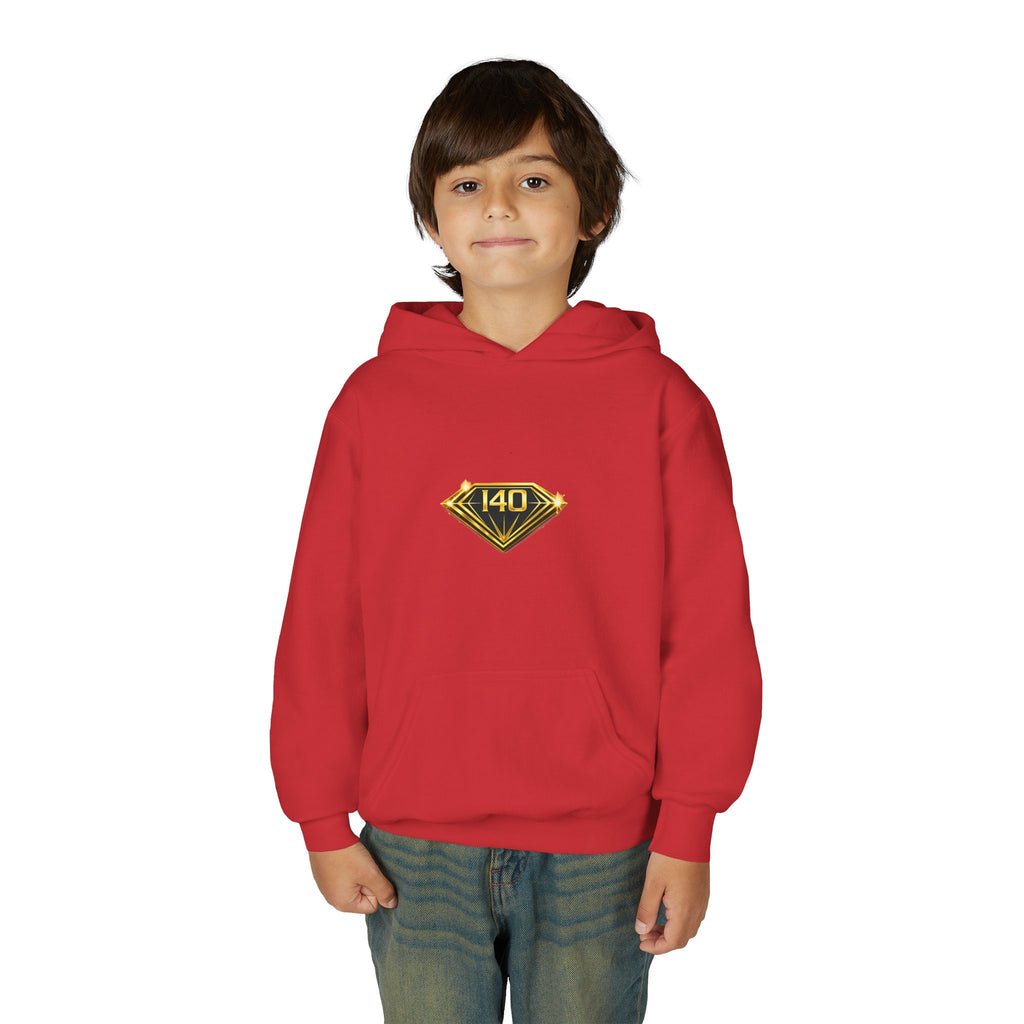 Youth Hoodie with Gold Diamond "140" Emblem — Stylish Kids Pullover