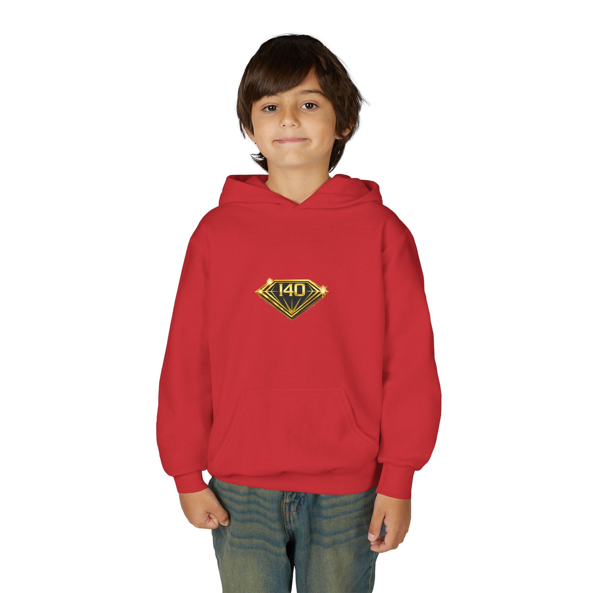 Youth Hoodie with Gold Diamond "140" Emblem — Stylish Kids Pullover